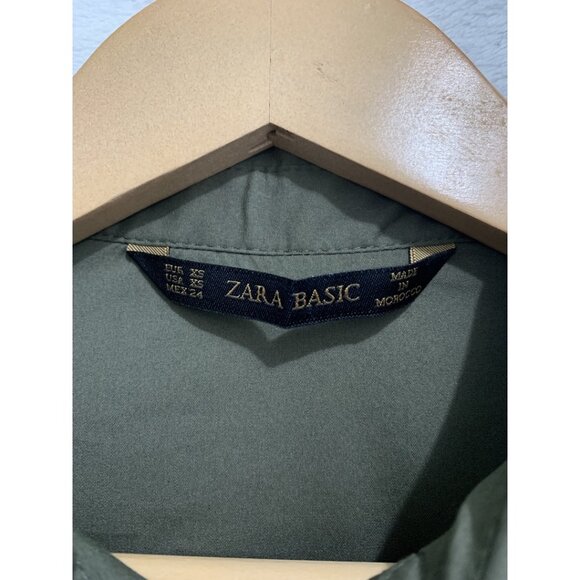 BNWOT Zara Olive Green Utility Longline Shirt Dress Button Down Tab Roll Sleeves - Picture 4 of 6